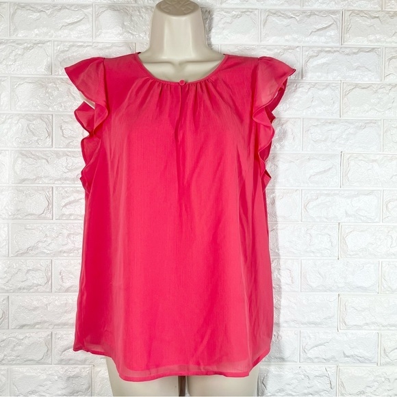 J. Crew flutter sleeve keyhole top in guava - Picture 4 of 9
